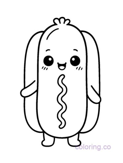 Adorable Kawaii Hotdog Coloring Page for Kids