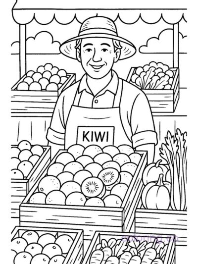 Kiwi Fruit Stand Coloring Page for Kids