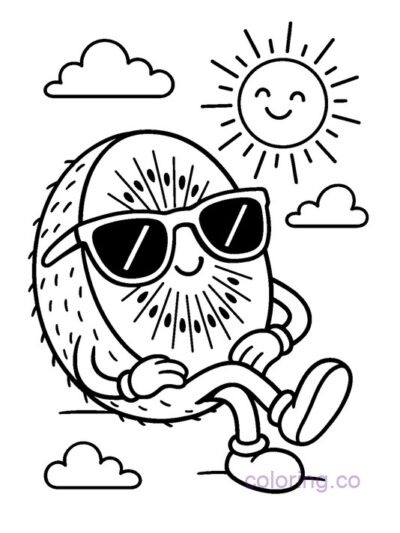 Fun Kiwi Fruit with Sunglasses Coloring Page