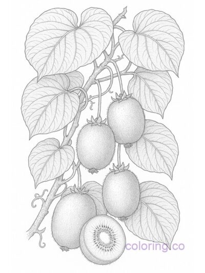 Intricate Kiwi Plant Coloring Page for Adults