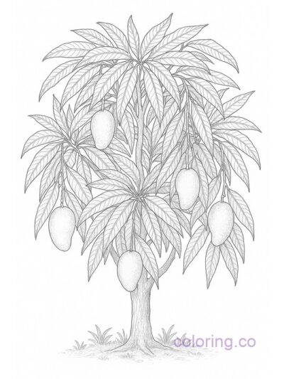 Advanced Mango Tree Botanical Coloring Page for Adults