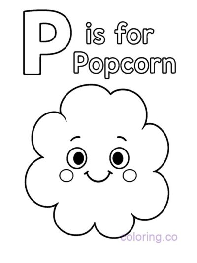 Adorable 'P is for Popcorn' Coloring Page for Kids