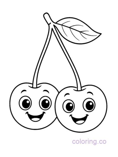 Cute Smiling Cherries Coloring Page for Kids