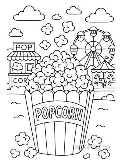 Fun Fair Popcorn Coloring Page for Kids
