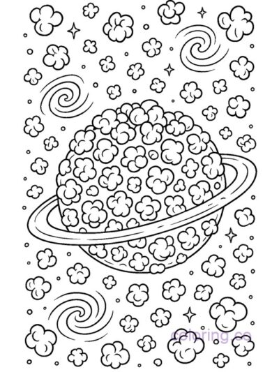 Fun Popcorn Planet Coloring Page for Kids