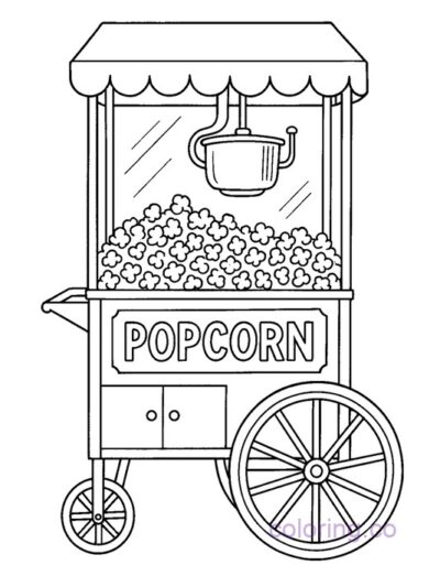 Fun Popcorn Cart Coloring Page for Kids