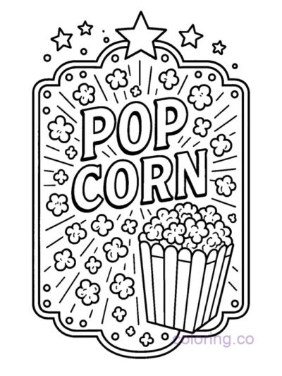 Fun Popcorn Sign Coloring Page for Kids