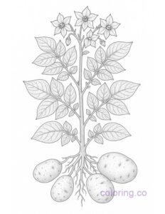 Intricate Potato Botanical Coloring Page for Adults
