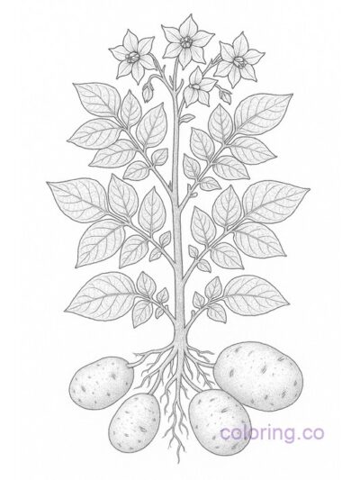 Intricate Potato Botanical Coloring Page for Adults