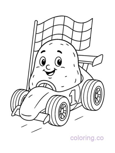 Potato Driving a Race Car Coloring Page for Kids