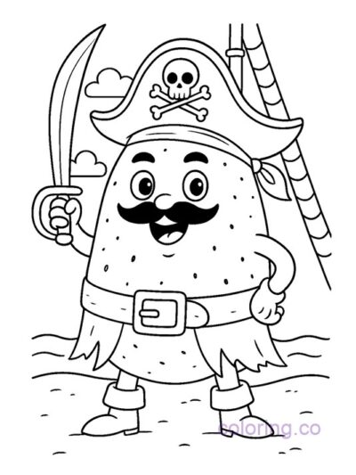 Adorable Potato Pirate Coloring Page for Kids