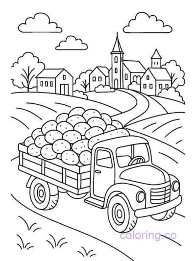 Cute Potato Truck Coloring Page for Kids