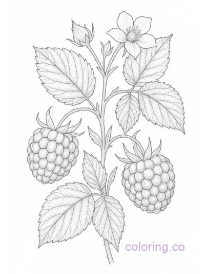 Raspberry Botanical Coloring Page for Adults