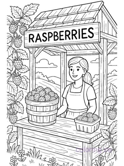Teen-Friendly Raspberry Farm Stand Coloring Page
