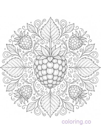 Intricate Raspberry Mandala Coloring Page for Adults