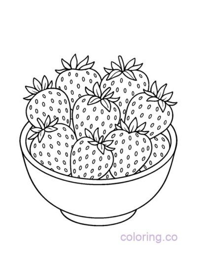 Cute Bowl of Strawberries Coloring Page for Kids