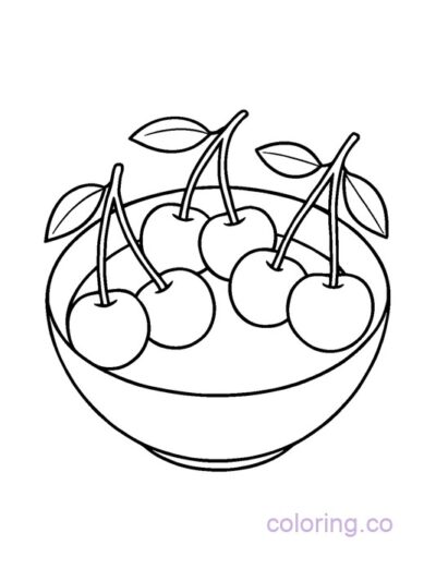Simple Cherries in a Bowl Coloring Page for Kids