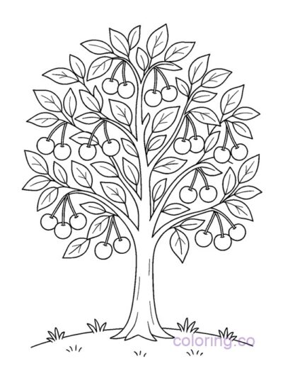 Simple Cherry Tree Coloring Page for Kids