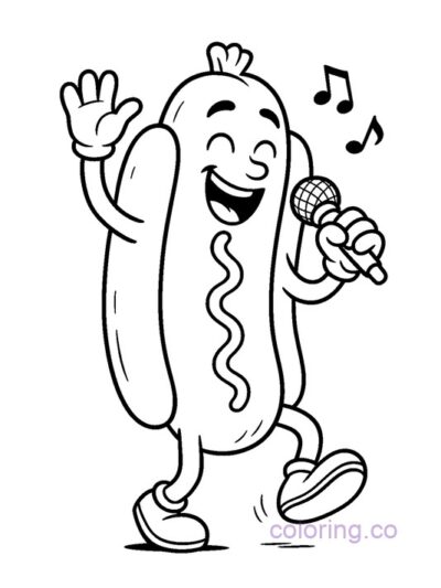 Fun Singing Hotdog Coloring Page for Kids