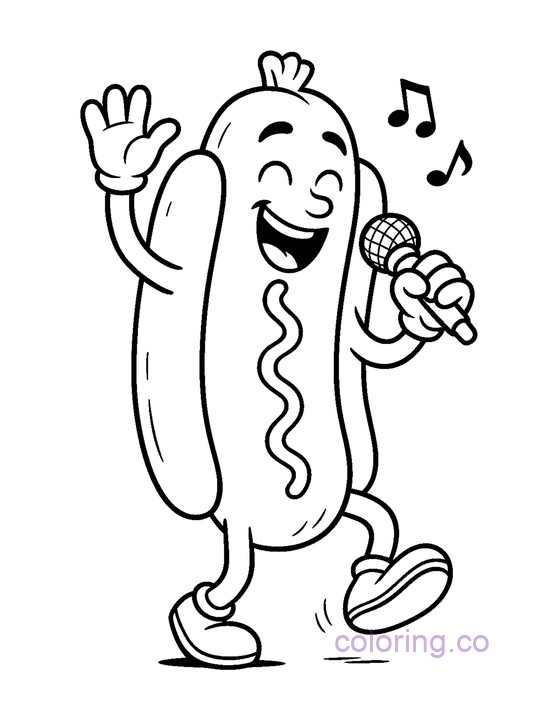 Fun Singing Hotdog printable coloring sheet