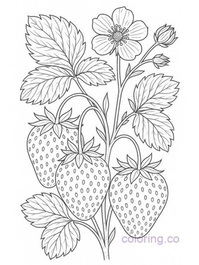 Intricate Strawberry Botanical Coloring Page for Adults
