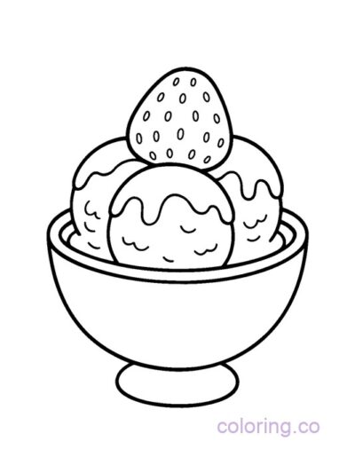 Cute Strawberry Ice Cream Coloring Page for Kids