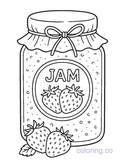 Cute Strawberry Jam Jar Coloring Page for Kids
