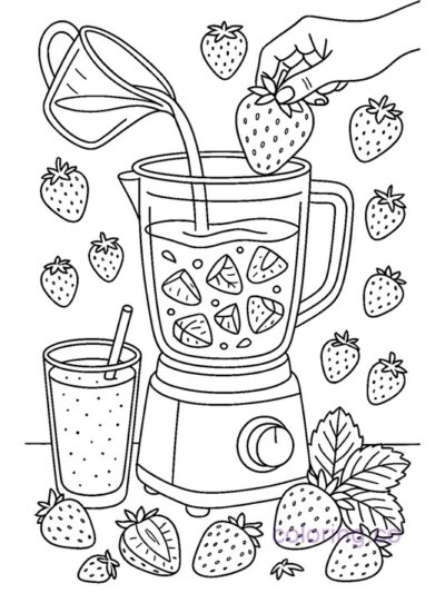 Fun Strawberry Smoothie Coloring Page for Kids