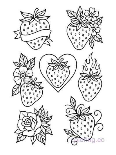 Cute Strawberry Coloring Page for Kids and Adults
