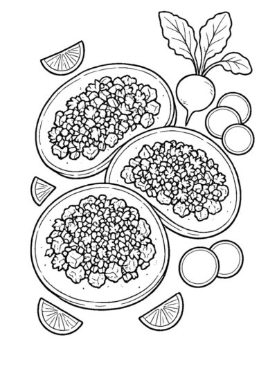 taco plate with radish coloring page