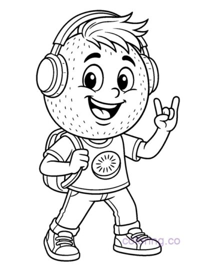 Fun Teen Kiwi Fruit Character Coloring Page