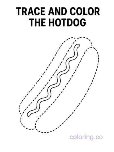 Fun Hotdog Trace and Color Page for Kids
