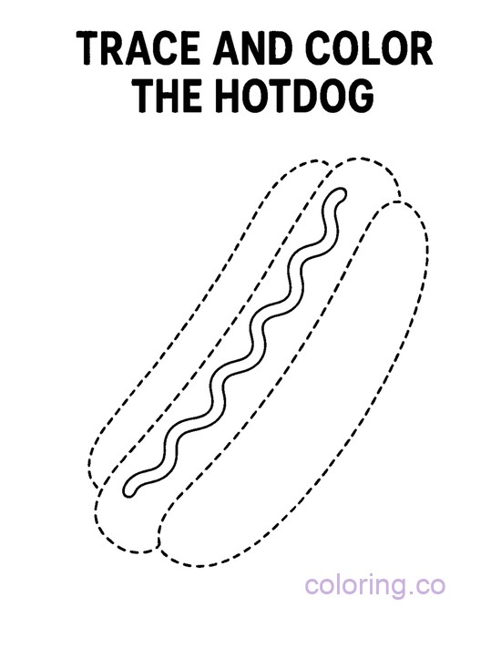 Hotdog Trace and Color worksheet