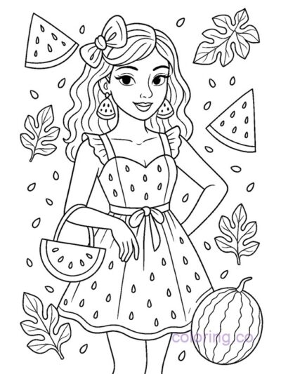 Trendy Watermelon Style Coloring Page for Kids & Teens