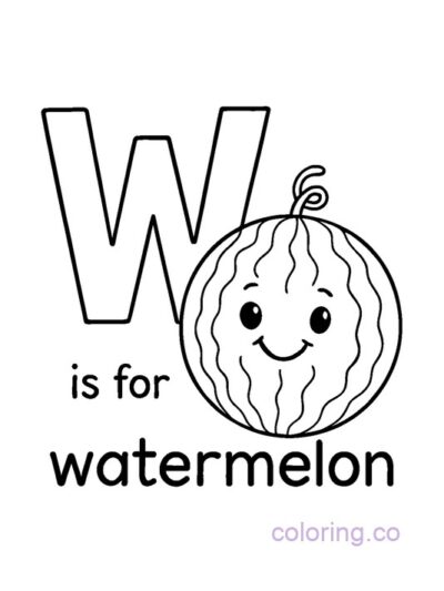 W is for Watermelon Coloring Page for Preschool Kids
