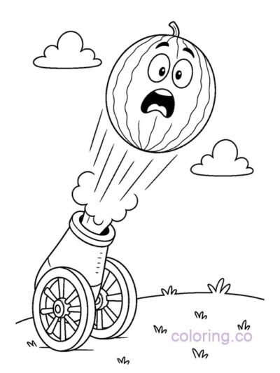 Funny Watermelon Cannon Coloring Page for Kids