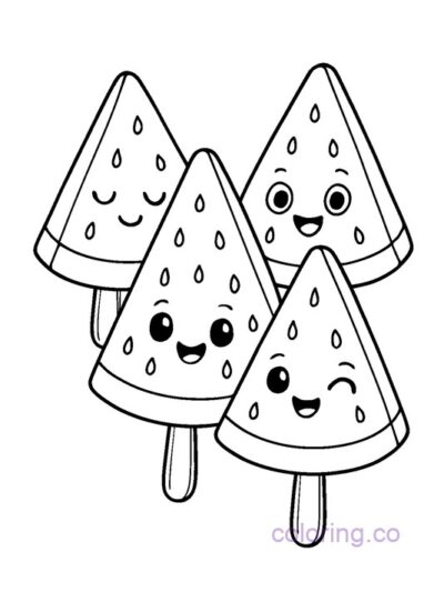 Watermelon Popsicle Friends Coloring Page for Kids