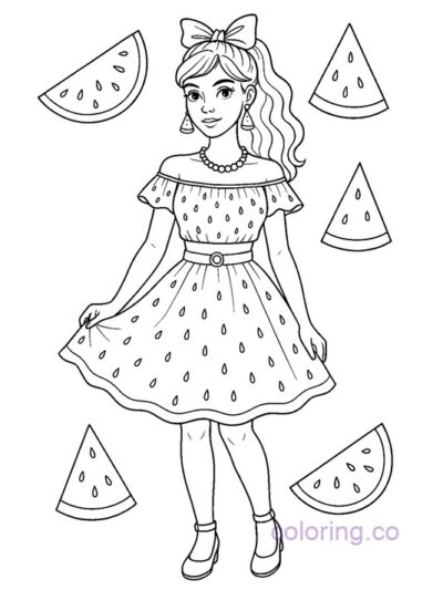 Watermelon Fashion Coloring Page for Kids and Teens