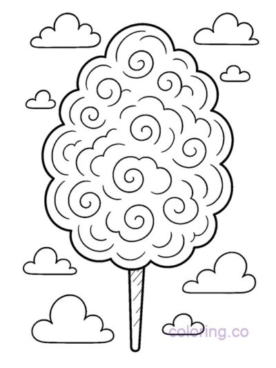 Whimsical Cotton Candy Coloring Page for Kids