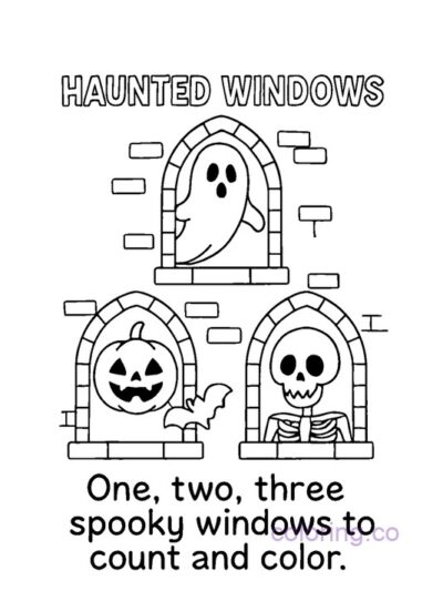 Counting Haunted Windows Coloring Page