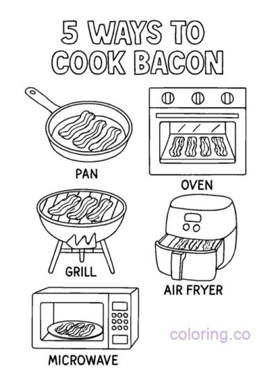 Fun Ways to Cook Bacon Coloring Page for Kids