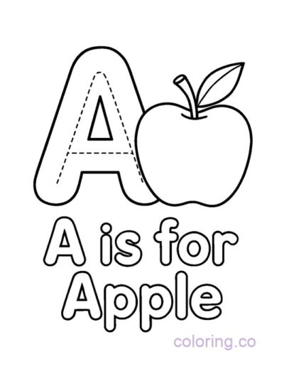 A is for apple coloring page for kids, abc coloring pages