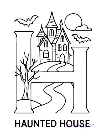ABC Haunted House Coloring Page
