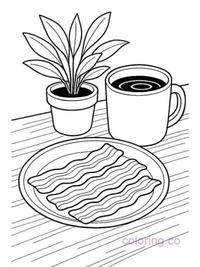 Aesthetic Breakfast Scene Coloring Page for Teens