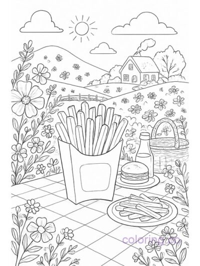 Charming Cottagecore Picnic Coloring Page for Teens