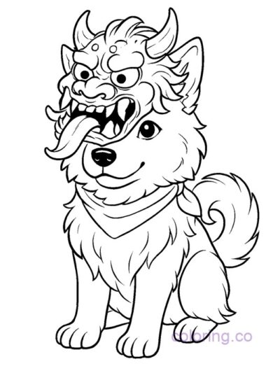 Anime Dog in Monster Mask Coloring Page