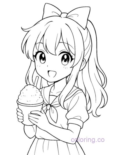 anime coloring page girl with snow cone