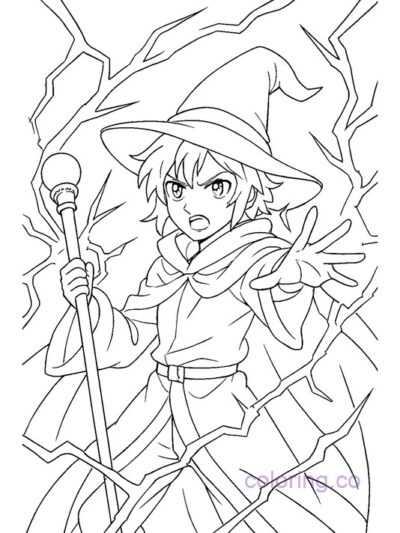 Anime Wizard Summoning Coloring Page