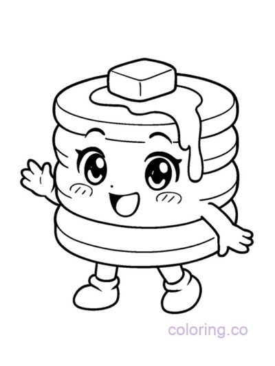 Anime-Inspired Pancake Character Coloring Page