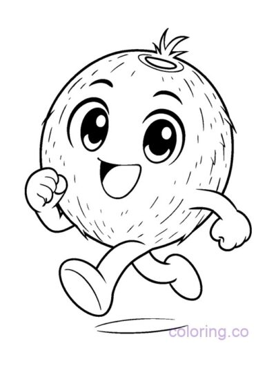 Anime-Style Coconut Cartoon Coloring Page for Teens